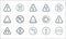 signaling line icons. linear set. quality vector line set such as forbidden, turn left, narrow, ahead only, traffic lights, bump,