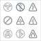 signaling line icons. linear set. quality vector line set such as narrow, go straight or right, traffic, t junction, crossroads,