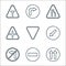 signaling line icons. linear set. quality vector line set such as one way, forbidden, no turn left, keep left, yield, crossroads,