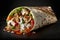 signature chicken shawarma wrap, piled with juicy chicken and flavorful toppings