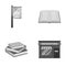 A signboard, a bookstore, a stack of books, an open book. A library and a bookstore set collection icons in monochrome