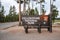 Signboard at entrance against trees at famous Yellowstone National Park