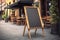 Signboard on the street. Empty menu stand. A sign on the sidewalk of a restaurant.