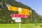 A signboard at Wengen indicating traveling time to other Swiss Alpine villages