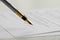 Signing document with fountain pen, closeup. Notary services