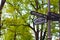 Signpost with arrows in a park showing some different ways to reach landmarks in Cesky Krumlov, Czech Republic