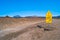 Signpost for danger of fording at Askja caldera in highlands of