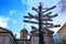 Signpost of directions to world landmarks in Pioneer Courthouse