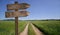 Signpost dirt road path panorama broad trail