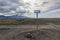 Signpost `Hekla` with Hekla Volcano, called `The Gateway to Hell`, Iceland