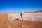 Signpost marking the Salar de Arizaro salt flats in the Salta puna in Argentina