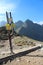 Signpost under KÃ´provskÃ½ Å¡tÃ­t peak 2363 m in Mengusovska dolina valley, High Tatras