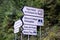 Signpost with various hiking trail directions