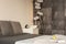 Signposts in contemporary gray bedroom