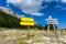 Signposts on crossroad at mountain and forest