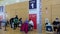 Signs on the building interior of the Athletic Centre that use as distribution of mass vaccination clinic