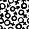 Signs of gender seamless pattern of brushstrokes. Vector monochrome grunge texture from the symbols of Venus and Mars