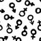 Signs of gender seamless pattern of brushstrokes. Vector monochrome grunge texture from the symbols of Venus and Mars