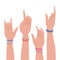 Signs hands with wristbands vector design