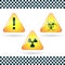 Signs-hazard, biohazard, radioactive danger.