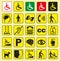Signs for people with disabilities in bright yellow color style. Vector graphics