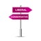 Signs on a pole, a road sign with the word LIBERAL and CONSERVATIVE