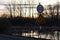 Signs on the road. Works on the bridge between Ernestinovo and Petrova Slatina, Slavonia, Croatia.