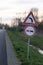 Signs on the road. Works on the bridge between Ernestinovo and Petrova Slatina, Slavonia, Croatia.