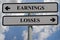 Signs showing earnings and losses