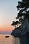 Sihouette of a rocks at sunset, Kastani Mamma Mia beach, island of Skopelos