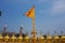 Sikh orange flag flying on the roof of the Golden Temple.