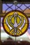 Sikh symbol on stained glass in the Sikh temple