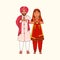 Sikh Wedding Couple Greeting Namaste In Traditional Dress On Cosmic Latte