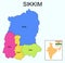 Sikkim map. Highlight Sikkim map on India map with a boundary line. Sikkim political map.