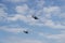 Sikorsky Seahawk naval military helicopters during an air show. Hellenic Navy S-70 flying on Thessaloniki, Greece during the 28