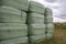 Silage packed in green plastic for cows