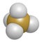 Silane (SiH4) molecule. 3D rendering. Atoms are represented as spheres with conventional color coding: silicon (yellow), hydrogen