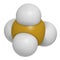 Silane (SiH4) molecule. 3D rendering. Atoms are represented as spheres with conventional color coding: silicon (yellow), hydrogen