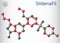 Sildenafil molecule. It is drug for the treatment of erectile dysfunction. Skeletal chemical formula. Paper packaging for drugs.