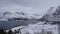 Sildpollen bay from Austnesfjorden viewpoint in the Lofoten in winter in Norway