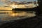 Silent calm lake at sunset Karelia, Russia. Sundown landscape