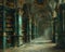 Silent Library Halls Lined with Ancient Tomes The volumes blur with wisdom