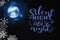 Silent night holy night   Christmas holiday  wishes quotes moon on starry sky greeting card banner copy space