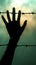 Silent plea Human hand silhouette reaches out, silently asking for help