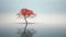 Silent Reflections: A Minimalistic Nature Photography Of A Red Tree On A Lake