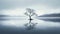 Silent Serenity: Ethereal Illustration Of Isolated Lone Tree In Calm Scottish Landscape