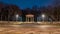 Silesian Park in Chorzow. Dance circle after renovation. A stone floor surrounded by an auditorium. Gloriette in the background