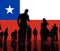 Silhoettes of unknown men and women on the flag of Chile background. 3d rendering