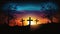 Silhouette of 3 crosses on beautiful spring sunset