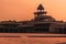 A silhouette of the abandoned temple at Fathepur Sikri, India at sunset